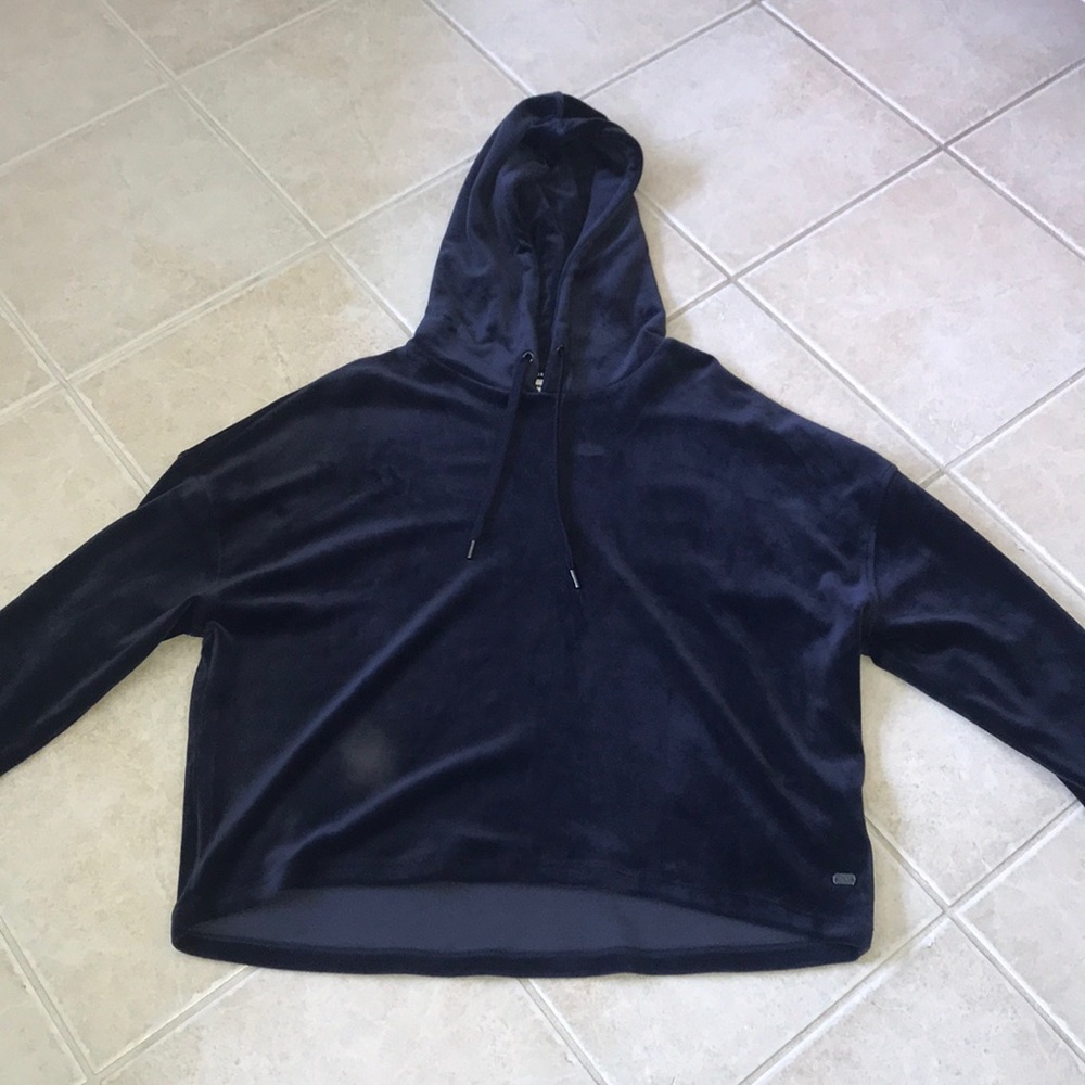 New DKNY navy velvet sweater with hood - Picture 2 of 7